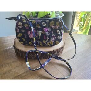 Vera Bradley Small Franny Crossbody‎ Purse Floral Nightingale Navy Blue Birds
